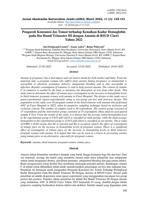 PDF Pengaruh Konsumsi Jus Tomat Terhadap Kenaikan Kadar Hemoglobin