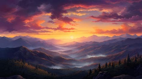 Premium AI Image | A painting of a sunset in the mountains