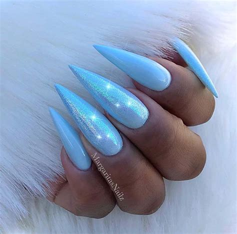 White Nails With Blue Glitter Tips Qusedtudo