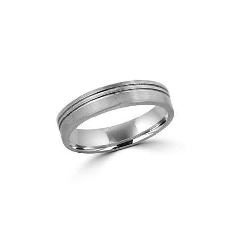 5mm Brushed Titanium Flat Top Court Wedding Ring With Two Offset