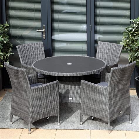 Supremo Cabanas Grey Rattan 4 Seat Round Garden Dining Set