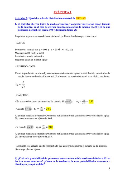 Ejercicios Distribución Muestral Ejercicios De Estadística Docsity