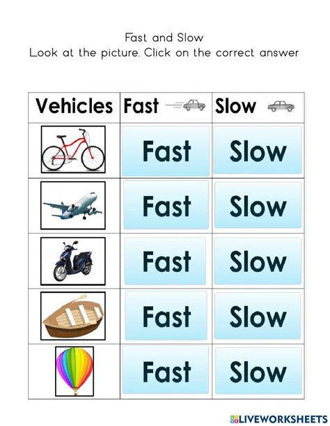 Fast Slow Online Exercise For Live Worksheets