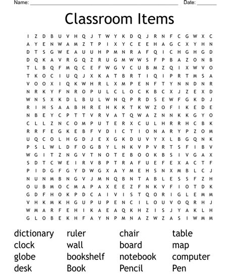 Classroom Items Word Search WordMint