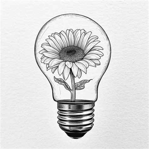 A Drawing Of A Light Bulb With A Flower Inside Of It Generative Ai