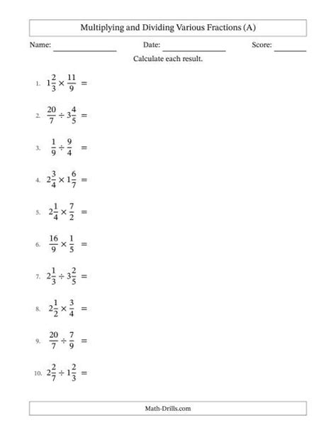 Multiplying And Dividing Proper Improper And Mixed Fractions With No Simplifying A