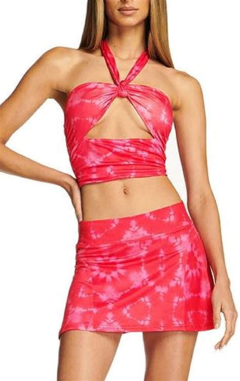 Halter Top Mini Skirts For Women Cut Out Top 2 Piece Skirt Sets Side