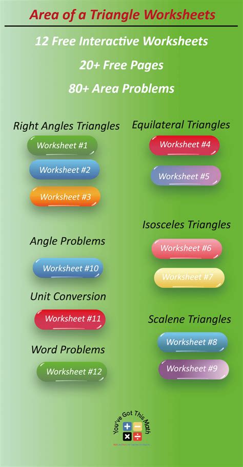 12 Free Area of a Triangle Worksheets | 80+ Area Problems