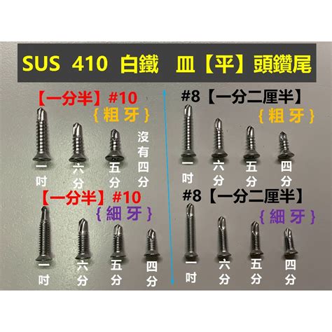 【壁螺村】100支 10 8 白鐵 410 皿頭 平頭 沉頭 鑽尾 自攻 螺絲 粗牙 細牙 一分半 一分二厘半 蝦皮購物