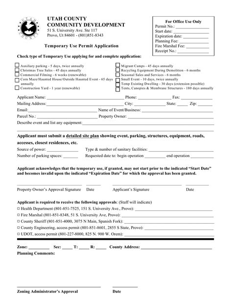 Utah County Utah Temporary Use Permit Application Form Download Fillable Pdf Templateroller