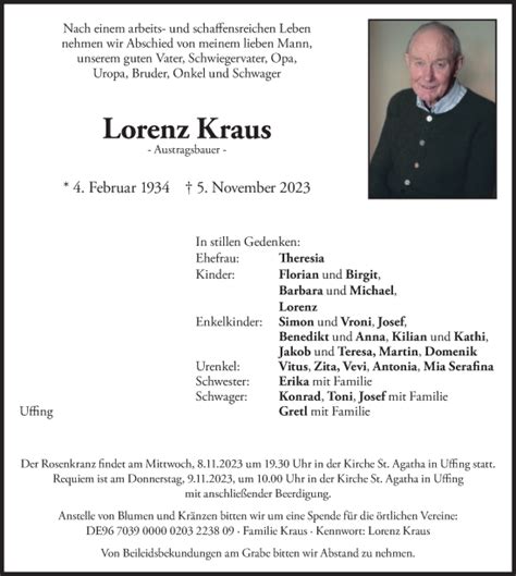 Traueranzeigen Von Lorenz Kraus Trauer Merkur De