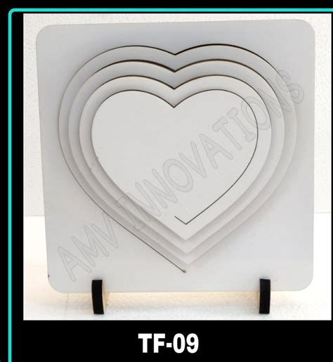 Wooden White Sublimation MDF Photo Frame 3D Heart TF09 Size 8 8