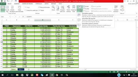 Como Inmovilizar Filas Y Columnas Excel Youtube