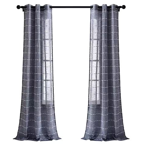 Sheer Navy Striped Curtain Panel Set 95 In Kirklands Home