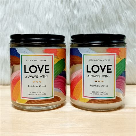 BBW Rare Love Always Wins Rainbow Waves Single Wick Candle Furniture Home Living Home