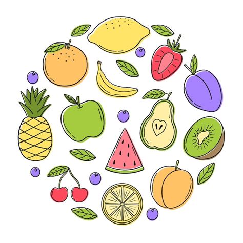 Conjunto Desenhado M O De Frutas Tropicais De Ver O Doodle Comida