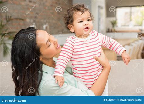 Smiling Brunette Playing With Her Baby Stock Image Image Of Girl Domicile 66120711