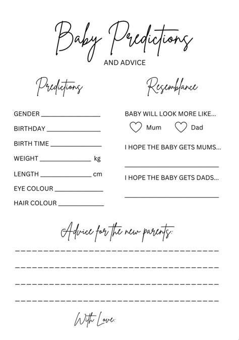 Baby Prediction Card Baby Shower Game Baby Predictions And Etsy