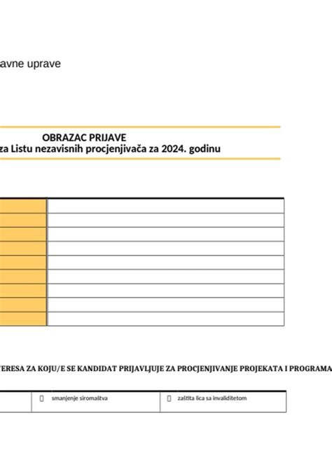 Obrazac Prijave Kandidata Za Listu Nezavisnih Procjenjivaca Za 2024 Godinu