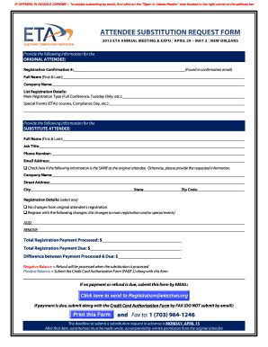 Fillable Online Eta Am Attendee Substitution Request Form Fax Email