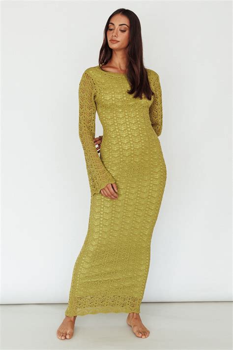 Shop The Hyland Open Back Crochet Maxi Dress Olive Selfie Leslie