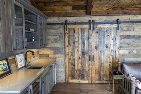 Reclaimed Pine Paneling Water Base Finish Barn Door Track System