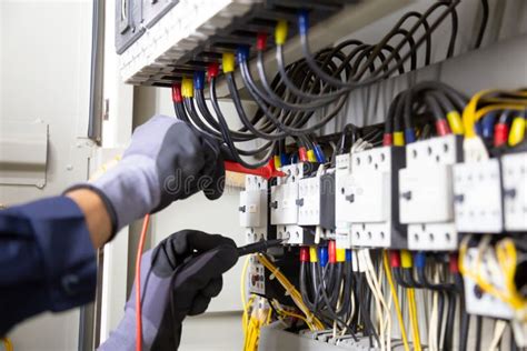 Electrician Engineer Tests Electrical Installations And Wires On Relay