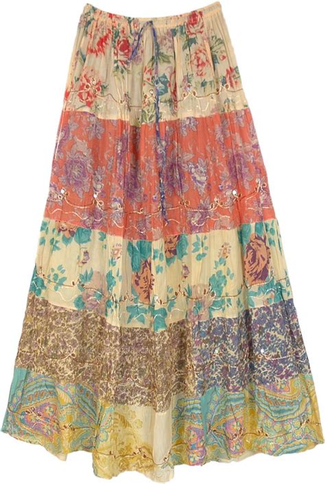 Summer Pastels Floral Print Cotton Ankle Length Skirt Ankle Length Skirt Long Tiered Skirt