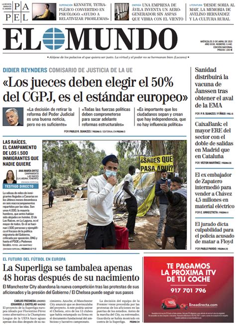 Portada De El Mundo Del Mi Rcoles De Abril De Medios