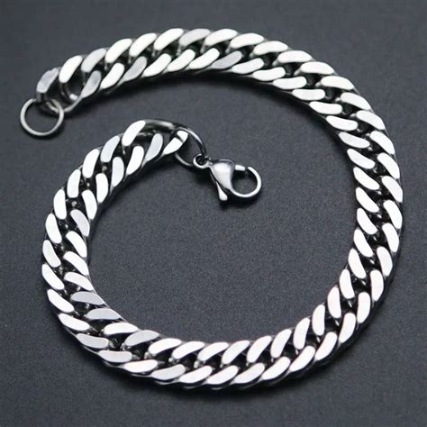 pulseira grossa masculina elo duplo aço inox Legítimo prata Escorrega