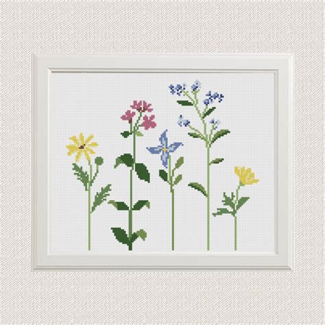 Wildflowers Cross Stitch Pattern Modern Nursery Baby Girl Room