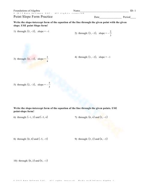 Free Collection Of Point Slope Form Practice Worksheets