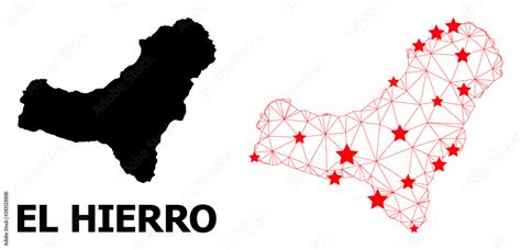 Wire Frame Polygonal And Solid Map Of El Hierro Island Vector