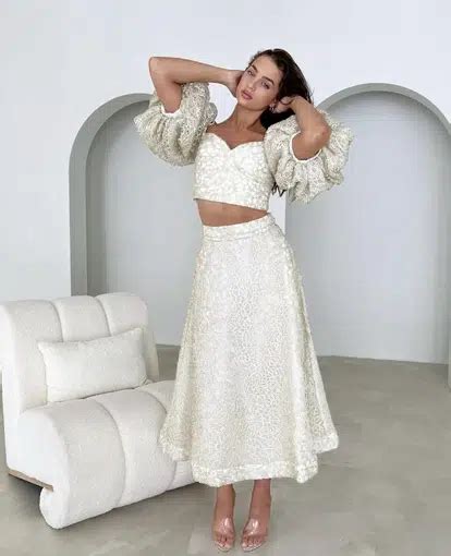 Aje Patina Lace Top And Midi Skirt Set Ivory Size 8 10 The Volte