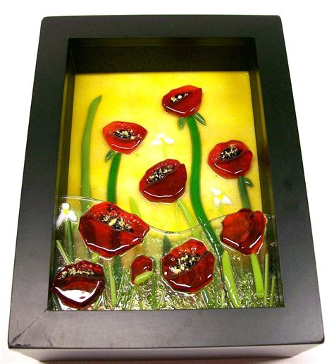 Reserved For Linda Fused Glass Painting Red Poppies And Blue Etsy