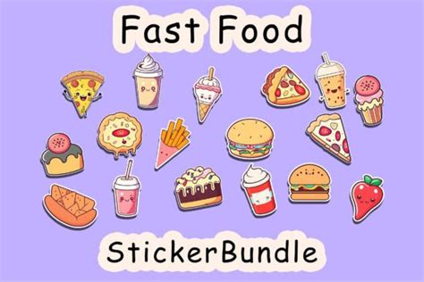 Kawaii Fast Food Sticker Bundle Graphic By Elenordesign · Creative Fabrica