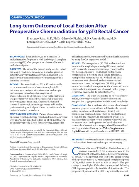 PDF Long Term Outcome Of Local Excision After Preoperative