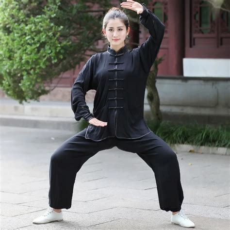 High Quality Black Chinese Womens Cotton Kung Fu Tai Chi Suit Wu Shu