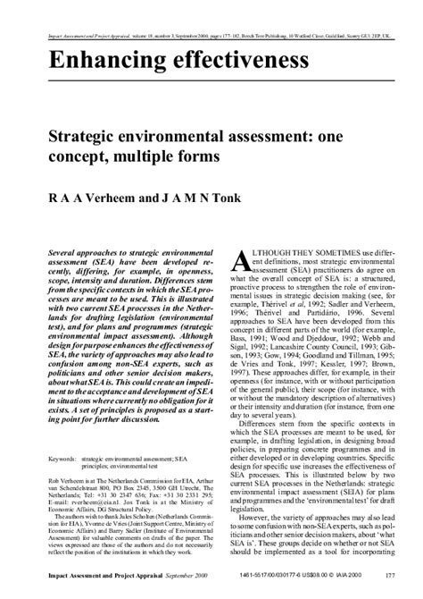 Pdf Strategic Environmental Assessment One Concept Multiple Forms