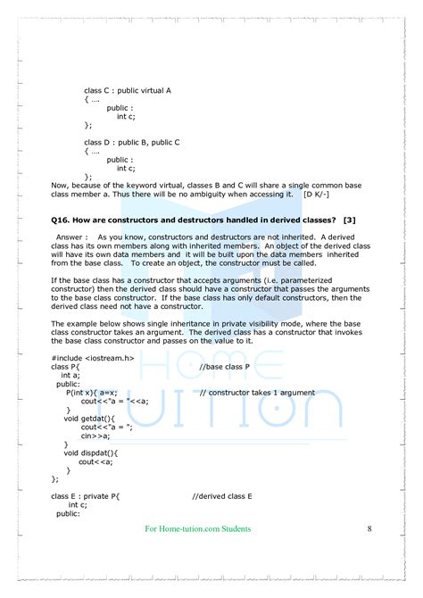 Important Questions For Class 12 Computer Science Chapter Inheritance