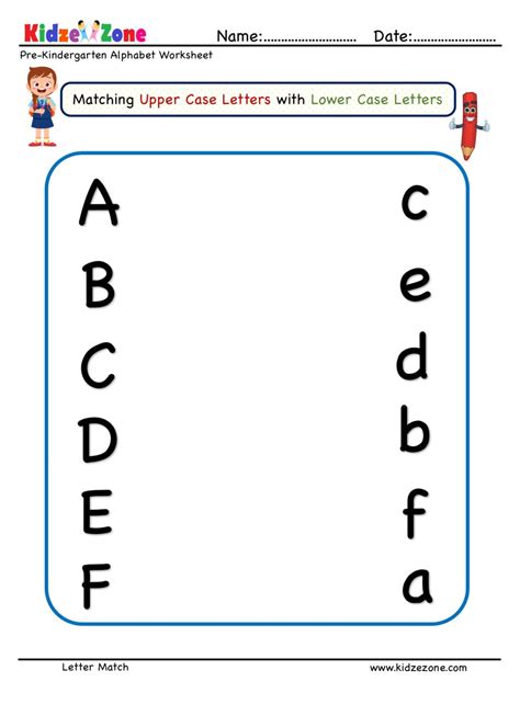 Preschool Letter Matching Upper Case to Lower Case A TO F