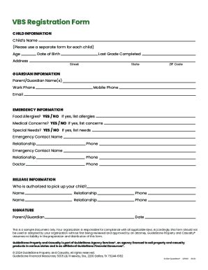 Fillable Online VBS Registration Form GuideStone Property And