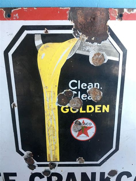 Original 1930s Texaco Porcelain Golden Motor Oil Advertising Sign