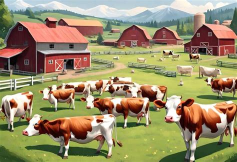 Premium Photo | A cartoon of cows in a field with mountains in the background