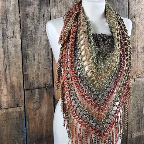 Boho Fringe Scarf Cozy Fall Shawl Fringe Triangle Scarf Serendipity As Always Collection