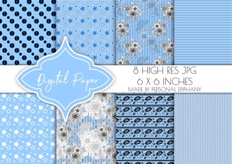 Light Blue Digital Paper, Floral Background Pattern, Scrapbook Papers ...