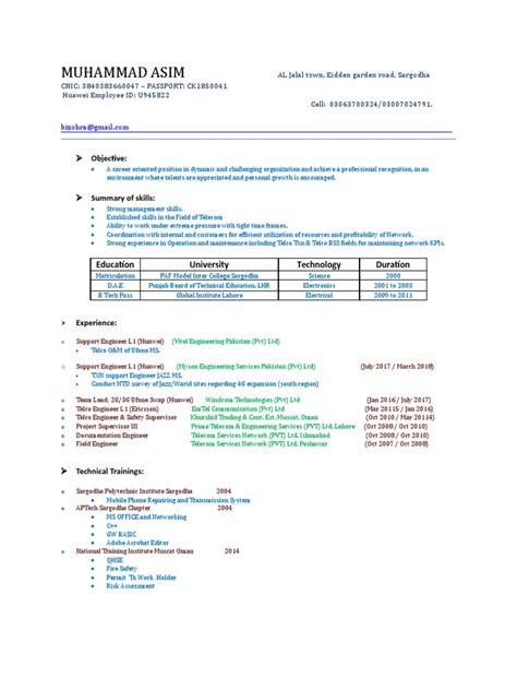 Muhammad Asim Resume Download Free Pdf Telecommunications Business