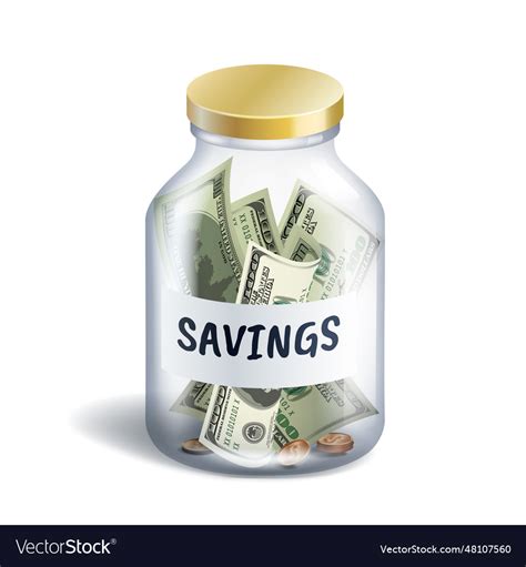 Savings In Dollar Money Glass Jar Realistic Vector Image