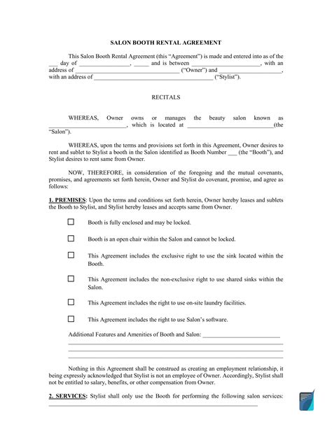 Free Salon Booth Rental Agreement Templates Formspal