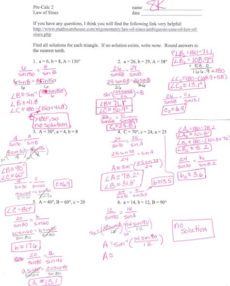 Law Of Sines Worksheet With More Than One Solution Law Of Si